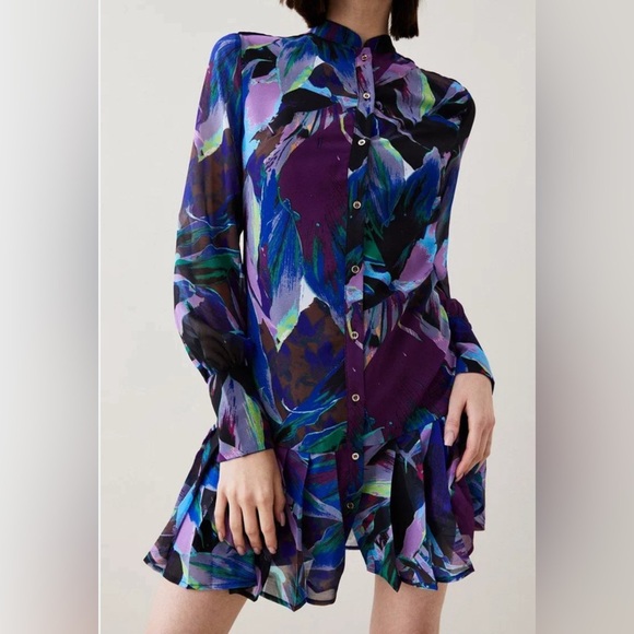 NWT Karen Millen Designer Abstract Floral Pleated Mini Dress 10 Quiet Luxury - Picture 1 of 9